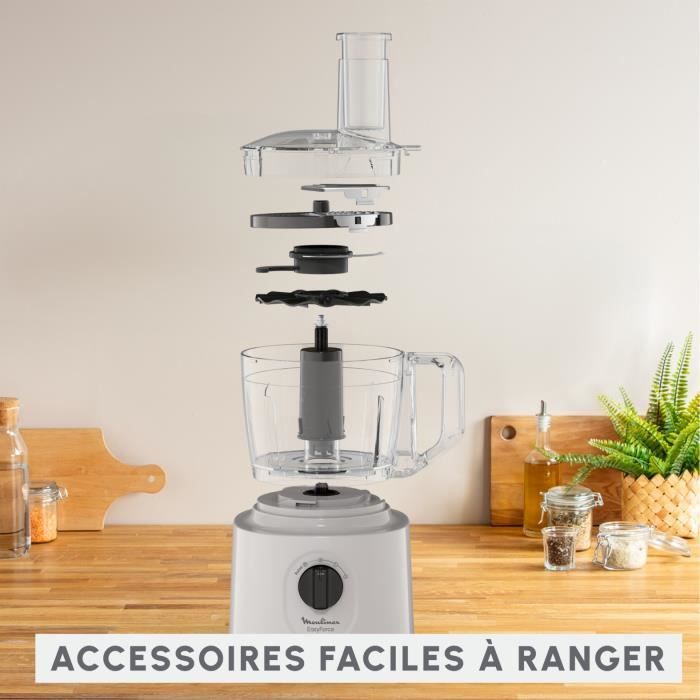 MOULINEX Easy Force Robot multifonction 4 accessoires 15 fonctions Compact Pieces compatibles lave-vaisselle FP242B10