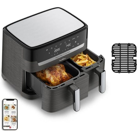 MOULINEX Friteuse sans huile + Grill 8,3L 2 tiroirs 8 programmes Economie d’énergie air fryer Dual Easy Fry&Grill