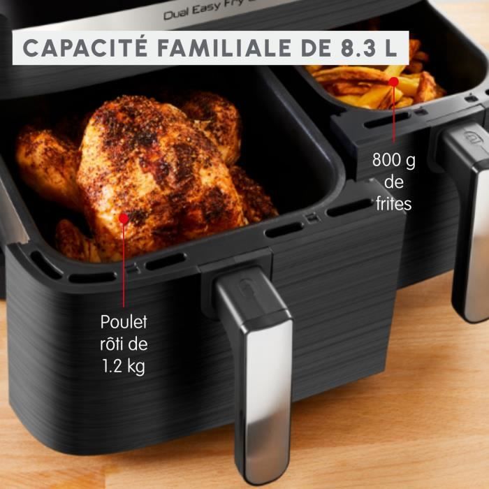 MOULINEX Friteuse sans huile + Grill 8,3L 2 tiroirs 8 programmes Economie d’énergie air fryer Dual Easy Fry&Grill