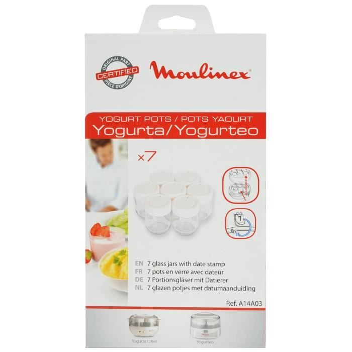 MOULINEX Lot de 7 pots en verre pour yaourtiere Yogurta Timer Compatible lave-vaisselle A14A03