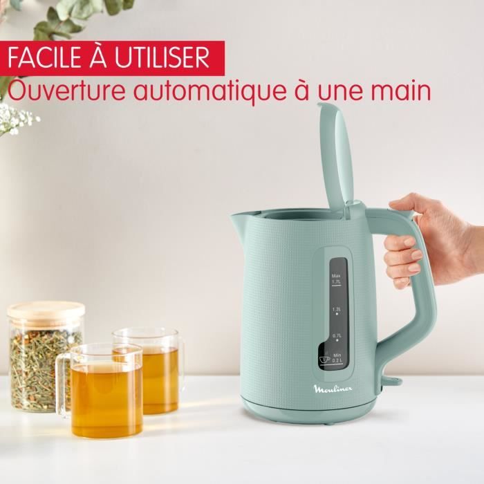 MOULINEX Bouilloire électrique 1.7 L, Indicateur 1 tasse, Filtre anticalcaire, Arret auto, Boule a thé incluse, Morning BY2M1310 MOULINEX