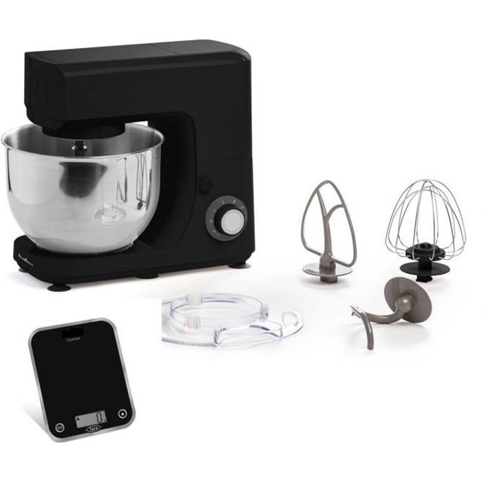 MOULINEX Robot pâtissier 800 W Bol 4.8 L 6 vitesses + pulse Kit pâtisserie + Balance de cuisine noire inclus