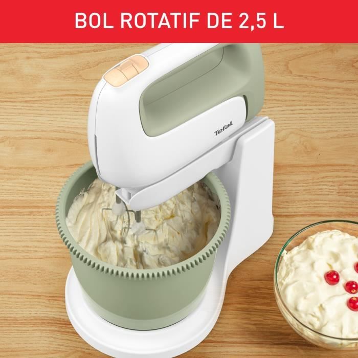 MOULINEX Robot pâtissier Batteur a main 500W 5 vitesses Bol 2,5L 2 fouets + 2 crochets-pétrin Prep’Mix + HT464010