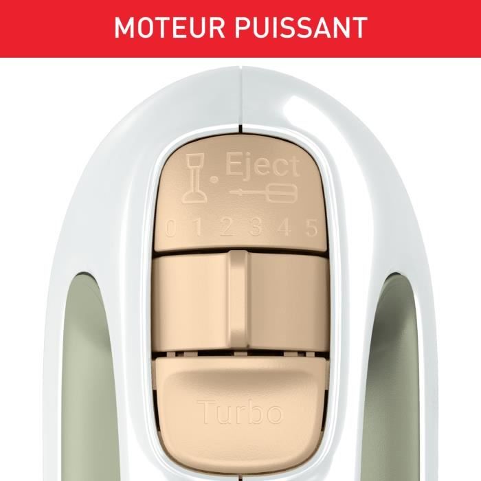 MOULINEX Robot pâtissier Batteur a main 500W 5 vitesses Bol 2,5L 2 fouets + 2 crochets-pétrin Prep’Mix + HT464010