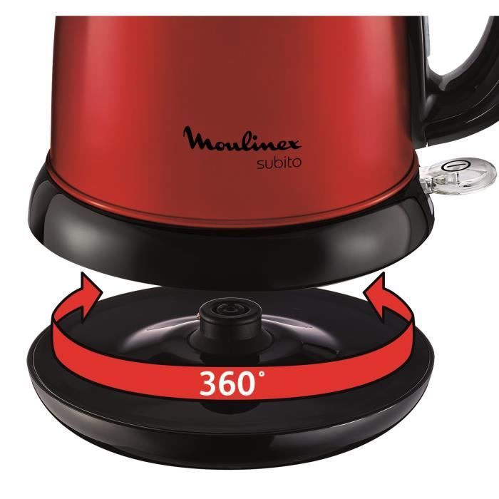 MOULINEX Bouilloire électrique Subito, 1,7 L, Base 360°, Inox Rouge BY540510 MOULINEX