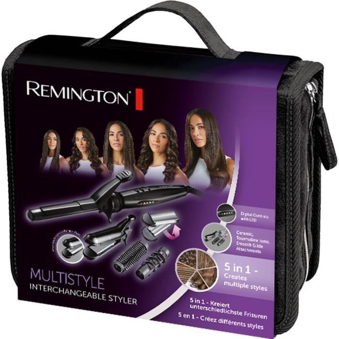 Multistyler 5en1 - Remington S8670 Lisse Boucle Ondule Spirale Gaufre - 4 embouts interchangeables pinces a cheveux