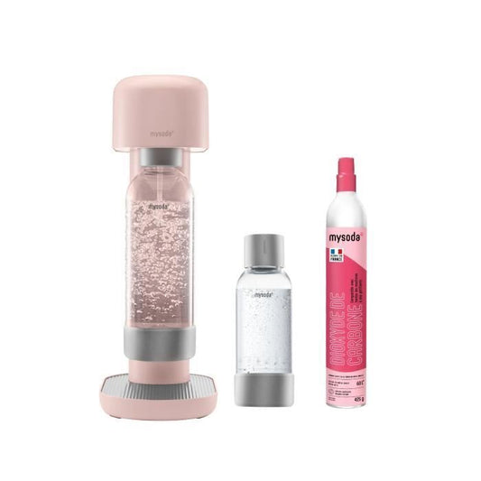 MYSODA Machine a Soda Ruby Pink 1 bouteille 0.5L 1 bouteille 1L 1 cylindre de CO2