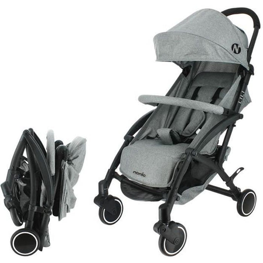 NANIA Poussette compacte Lili - 0-36 mois - Jusqu’a 15kg - Dossier inclinable - Roues pivotantes a suspensions - Gris