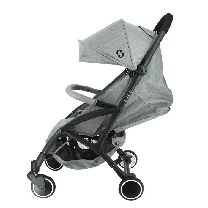 NANIA Poussette compacte Lili - 0-36 mois - Jusqu’a 15kg - Dossier inclinable - Roues pivotantes a suspensions - Gris