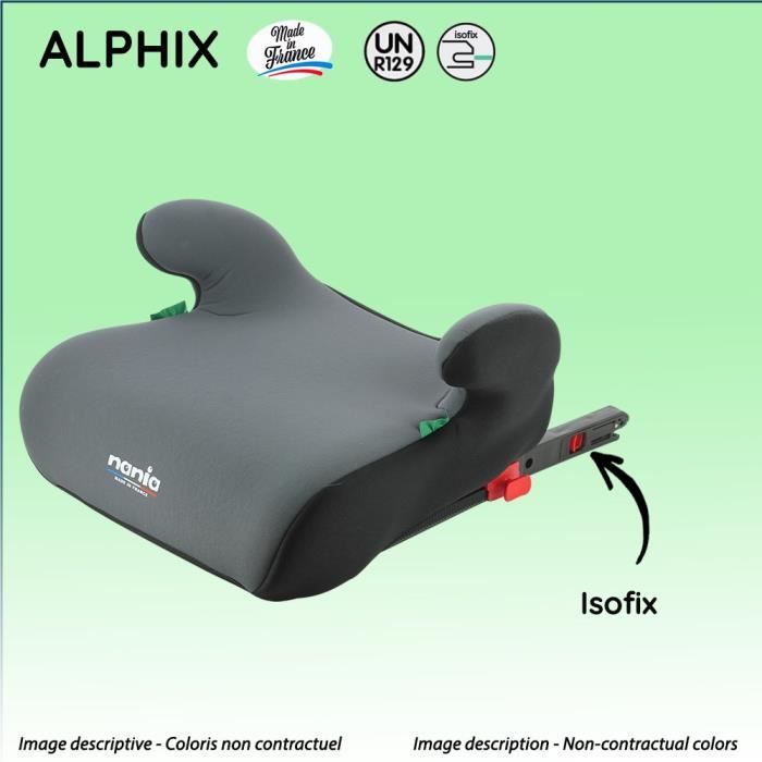 NANIA Rehausseur fixations isofix ALPHIX groupe 3 de 8 a 12 ans 25-36 kg 125-150 cm R129 - Avec accoudoirs - Noir