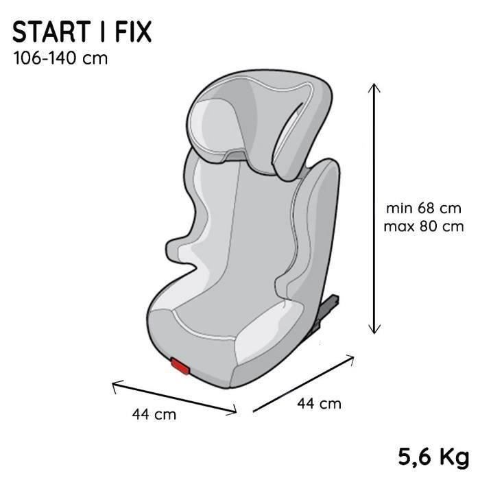 NANIA Rehausseur isofix START I FIX Groupe 2/3 de 5 a 10 ans 15-36 kg - 95-150 cm R 129 Tetiere réglable Base inclinable