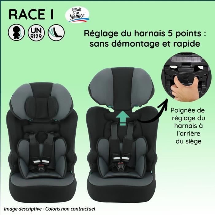 NANIA Siege auto ceinturé RACE I Groupe 1/2/3 de 3 a 10 ans 9-36 kg 76-140 cm R129 Tetiere régable - Base inclinable