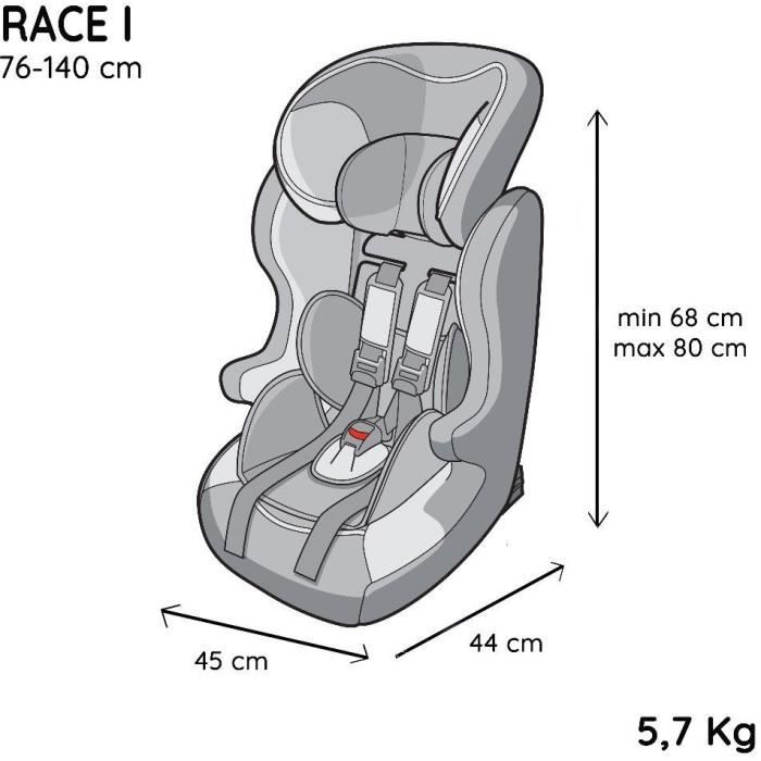 NANIA Siege auto ceinturé RACE I Groupe 1/2/3 de 3 a 10 ans 9-36 kg 76-140 cm R129 Tetiere régable - Base inclinable