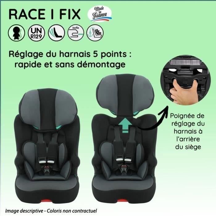 NANIA Siege auto isofix RACE I FIX Groupe 1/2/3 de 3 a 10 ans 9-36 kg 76-140 cm R129 Tetiere réglable - Base