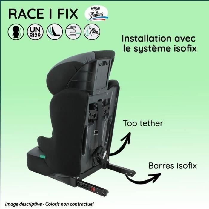 NANIA Siege auto isofix RACE I FIX Groupe 1/2/3 de 3 a 10 ans 9-36 kg 76-140 cm R129 Tetiere réglable - Base