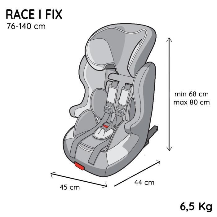 NANIA Siege auto isofix RACE I FIX Groupe 1/2/3 de 3 a 10 ans 9-36 kg 76-140 cm R129 Tetiere réglable - Base