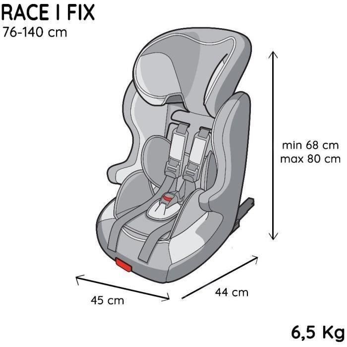 NANIA Siege auto isofix RACE I FIX Groupe 1/2/3 de 3 a 10 ans 9-36 kg 76-140 cm R129 Tetiere réglable - Base