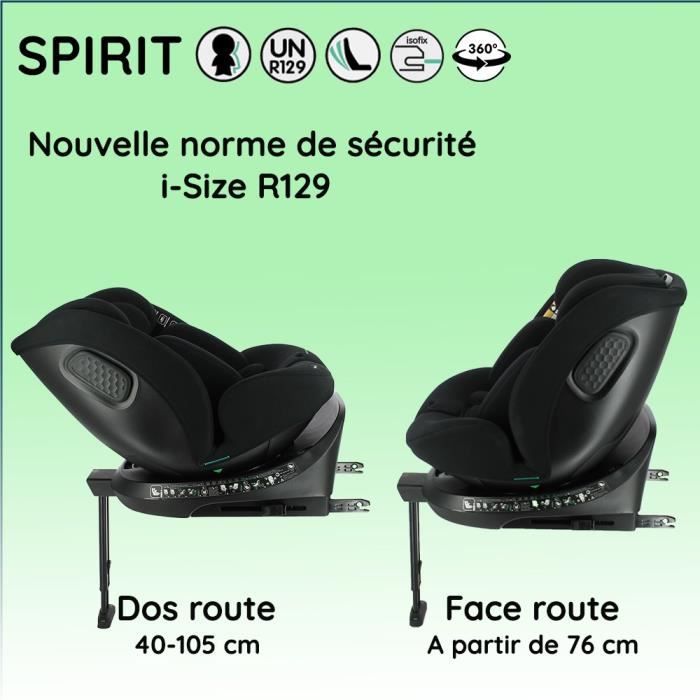 NANIA Siege auto isofix SPIRIT Groupe 0/1/2/3 de a 10 ans 0-36 kg 40-150 cm R 129 Tetiere réglable - Inclinable