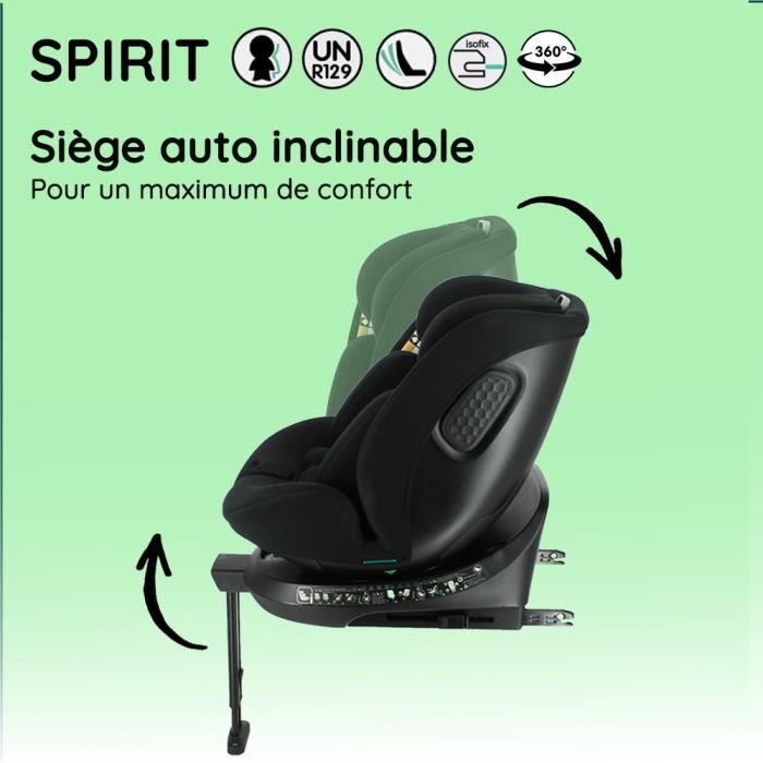 NANIA Siege auto isofix SPIRIT Groupe 0/1/2/3 de a 10 ans 0-36 kg 40-150 cm R 129 Tetiere réglable - Inclinable