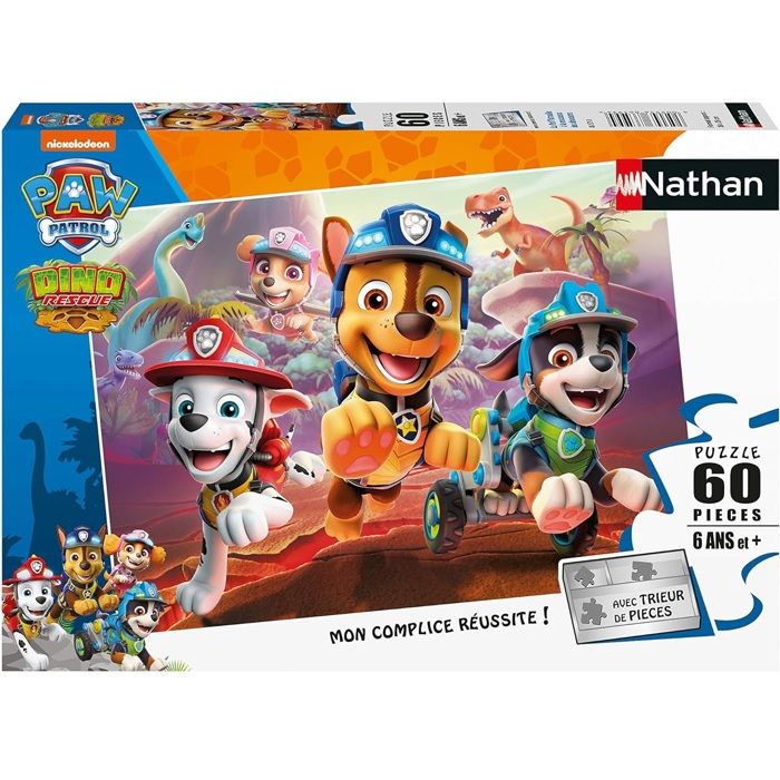 Nathan - Puzzle 60 pieces - Pat’Patrouille A la rescousse des dinosaures - Puzzle Enfant + Trieur - Des 6 ans