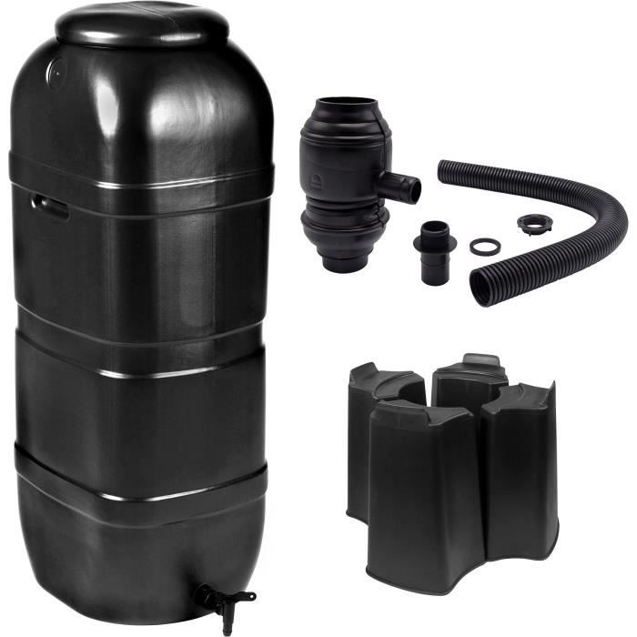 NATURE Récupérateur d'eau kit - 100 litres - Forme colonne - Traité anti-UV - Fabriqué en Europe - Noir NATURE