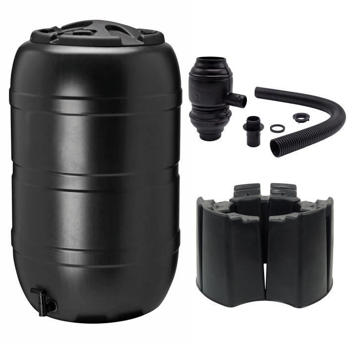 NATURE Récupérateur d'eau kit - 210 litres - Forme tonneau - Traité anti-UV - Fabriqué en Europe - Noir NATURE