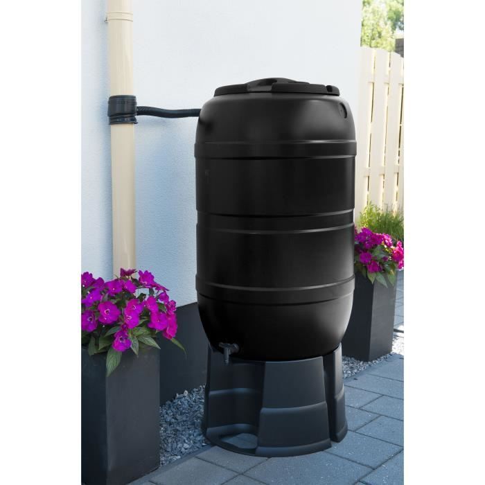 NATURE Récupérateur d'eau kit - 210 litres - Forme tonneau - Traité anti-UV - Fabriqué en Europe - Noir NATURE