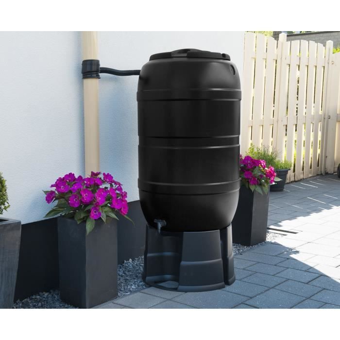 NATURE Récupérateur d'eau kit - 210 litres - Forme tonneau - Traité anti-UV - Fabriqué en Europe - Noir NATURE