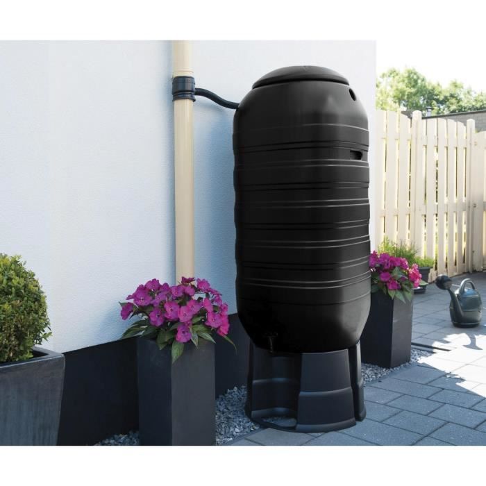 NATURE Récupérateur d'eau kit - 250 litres - Forme colonne - Traité anti-UV - Fabriqué en Europe - Noir NATURE