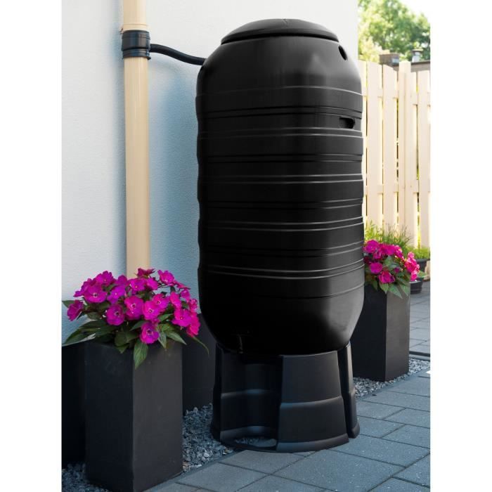 NATURE Récupérateur d'eau kit - 250 litres - Forme colonne - Traité anti-UV - Fabriqué en Europe - Noir NATURE