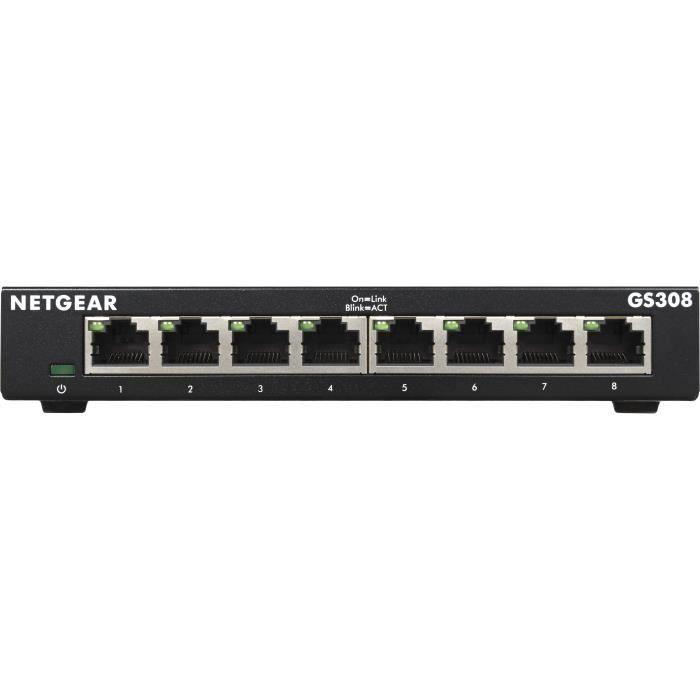 NETGEAR GS308 - 300PES Switch Ethernet Métal 8 ports Gigabit (10/100/1000) - Paloma Tech