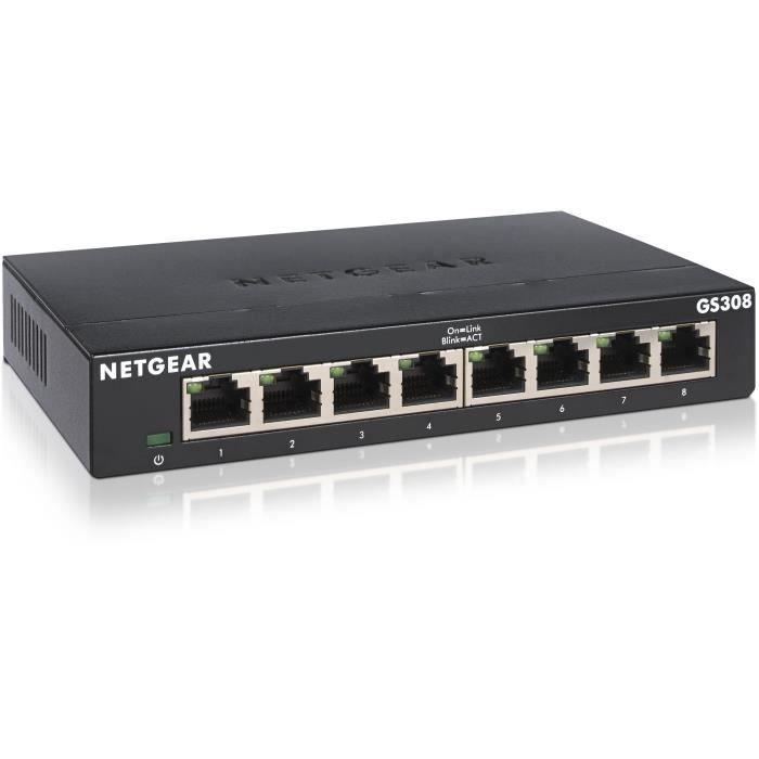 NETGEAR GS308 - 300PES Switch Ethernet Métal 8 ports Gigabit (10/100/1000) - Paloma Tech