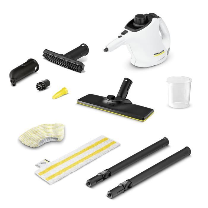 Nettoyeur vapeur NEW Karcher SC 1 Easy Fix + kit sol - Balai vapeur 2 en 1 - 1200 W - 3 bars - Elimine jusqu`a 99.99 %