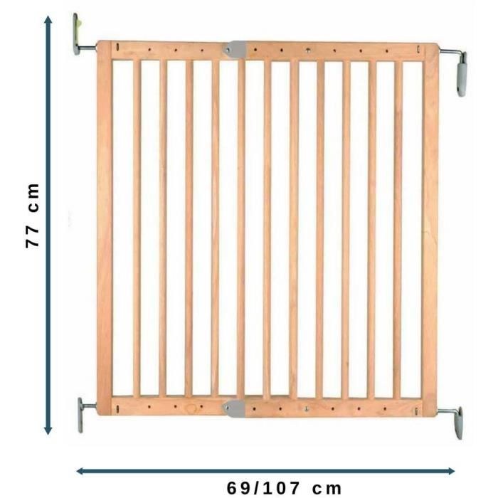 NORDLINGER PRO Barriere de sécurité Enfant PRUNE- 69 a 107 cm - Bois - Pivotante - Ouverture facile