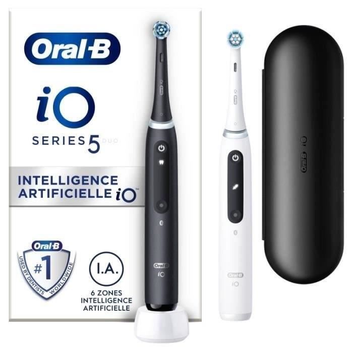 Oral-B iO 5 Lot De 2 Brosses a Dents Électriques Noire et Blanche 2 Brossettes