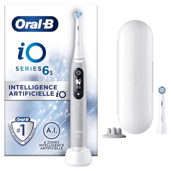 Oral-B iO 6S Brosse a Dents Électrique connectée Bluetooth Grise 2 Brossettes 1 Étui De Voyage