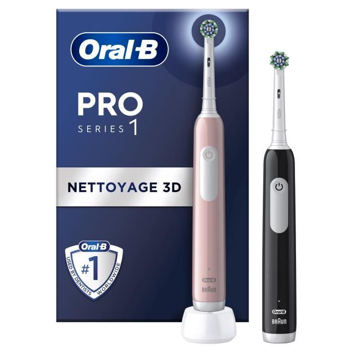 Oral-B Pro Series 1 Lot De Deux Brosses a Dents Électriques Rose Et Noire 2 Brossettes Conçue Par Braun