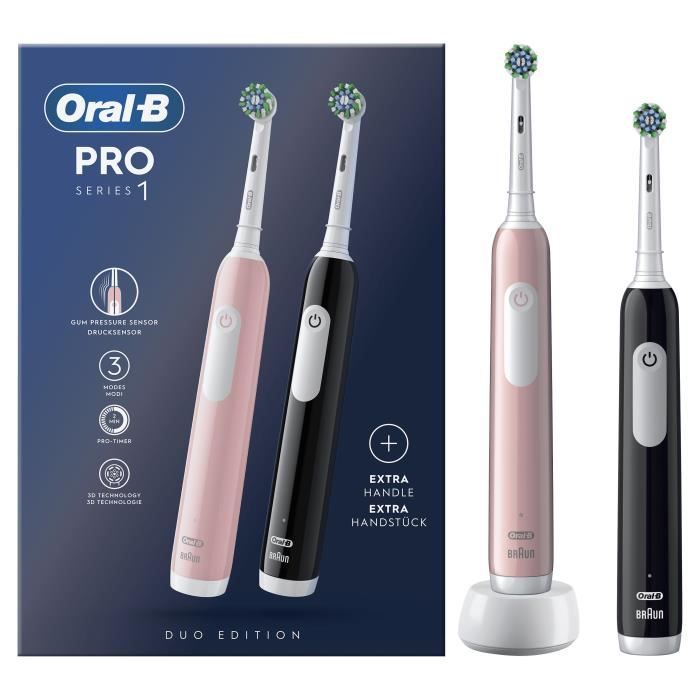 Oral-B Pro Series 1 Lot De Deux Brosses a Dents Électriques Rose Et Noire 2 Brossettes Conçue Par Braun