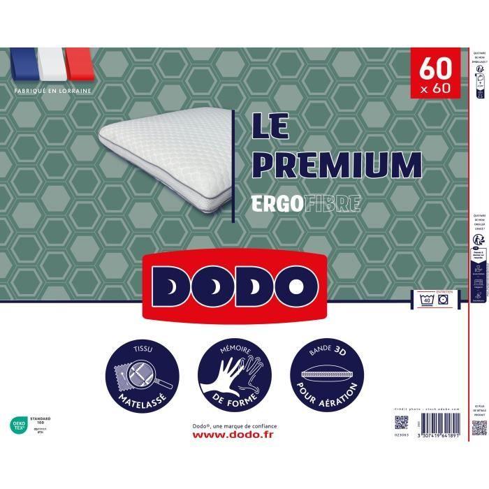 Oreiller Le Premium DODO - 60x60 cm - Mémoire de forme - Taie déhoussable - Paloma Tech