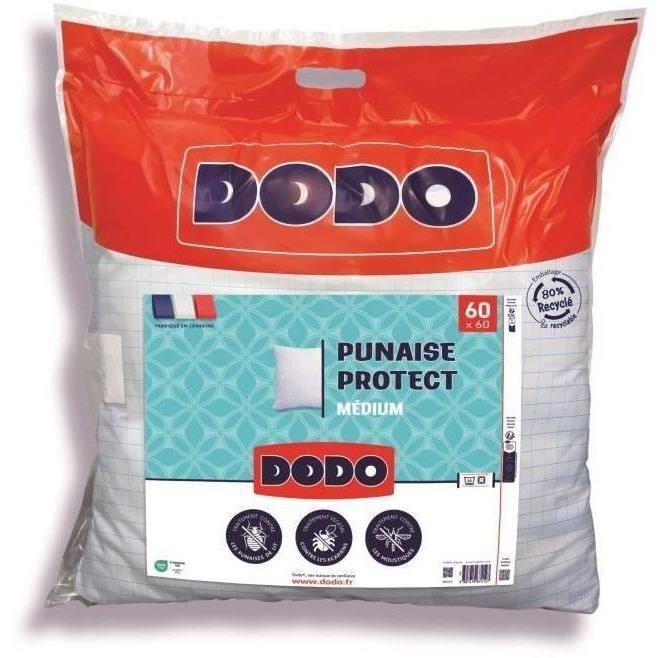 Oreiller médium DODO 60x60 cm - Protection anti punaise, anti acarien - 550 gr - Blanc - Fabriqué en France - Paloma Tech