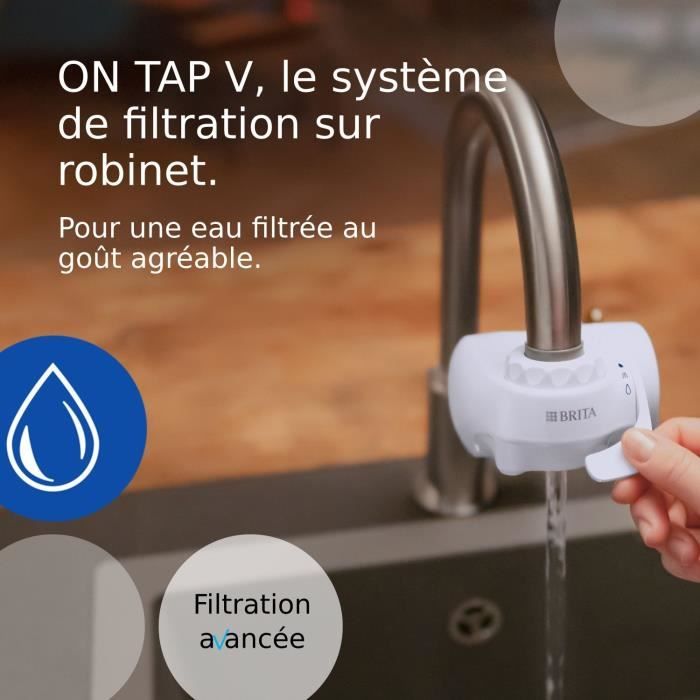 Pack 1 Filtre a eau - BRITA - ON TAP V - 600 L d’eau filtrée / 4 mois - Compatible systeme de filtration sur robinet