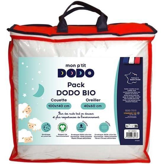 Pack bio Couette 100x140cm + oreiller 40x60cm - MON P'TIT DODO - Chaude - 100% Polyester Fibre creuse siliconée - 1 personne - Paloma Tech