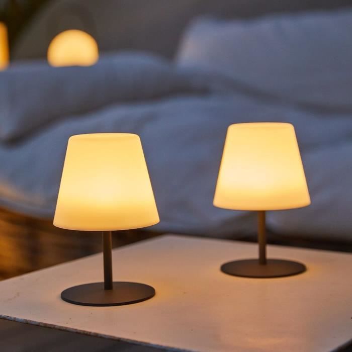 Pack de 2 Lampes de table sans fil - LUMISKY - TWINS - H16 cm - Pied en acier gris - LED blanc chaud et blanc LUMISKY