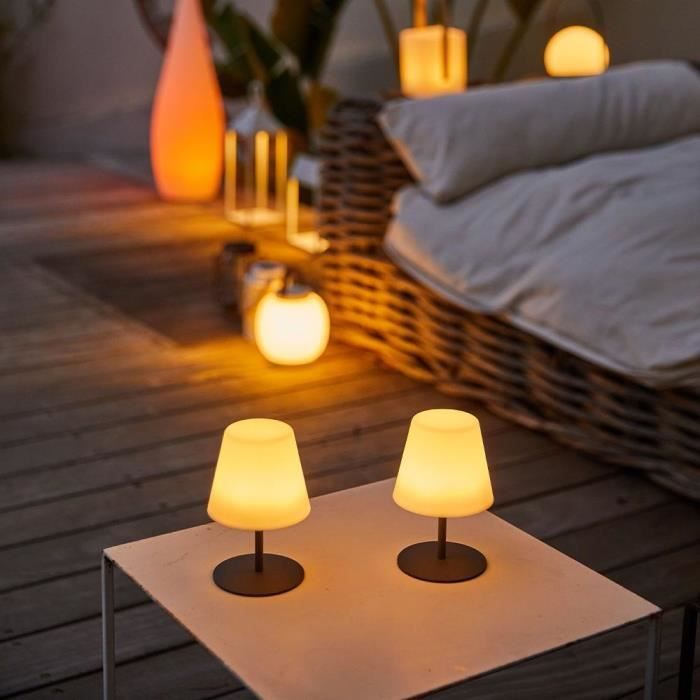 Pack de 2 Lampes de table sans fil - LUMISKY - TWINS - H16 cm - Pied en acier gris - LED blanc chaud et blanc LUMISKY