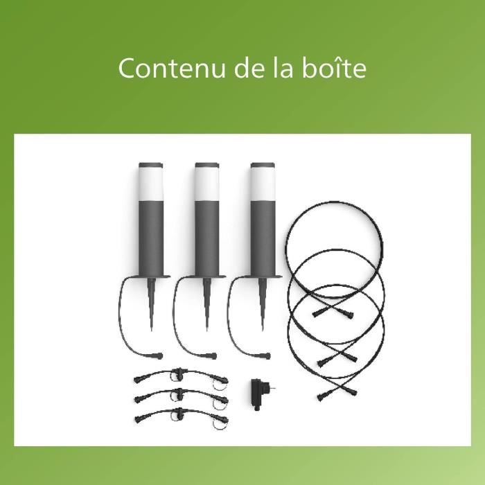 Pack de 3 bornes extérieures PHILIPS Garden Link - Basse tension - 24W, IP44, 2700K - Anthracite PHILIPS