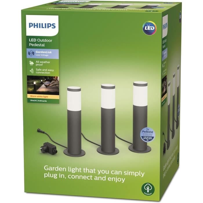 Pack de 3 bornes extérieures PHILIPS Garden Link - Basse tension - 24W, IP44, 2700K - Anthracite PHILIPS