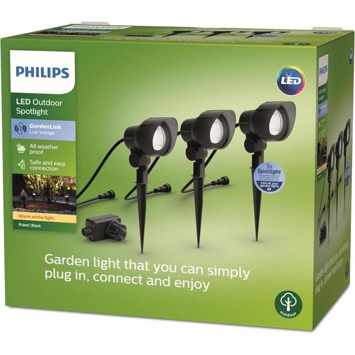 Pack de 3 spots extérieurs PHILIPS GardenLink, 24W, 2700K, IP44 PHILIPS