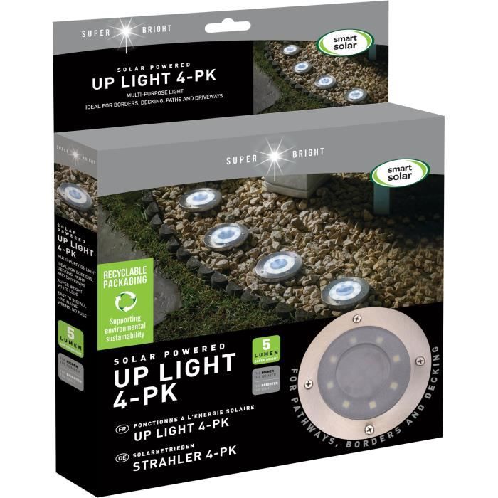 Pack de 4 Spots solaires UpSMART GARDEN -Light - 5 lumens - Acier - LED intégrée - SMART GARDEN SMART GARDEN