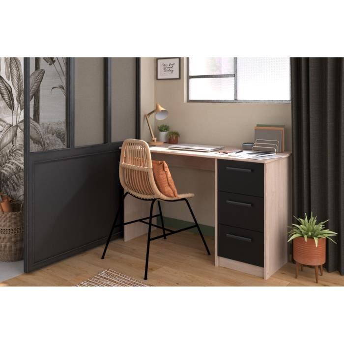 PARISOT Bureau droit 3 tiroirs - Décor chene Brooklyn - L 121,4 x P 55 x H 74.5 cm - ESSENTIELLE - Paloma Tech