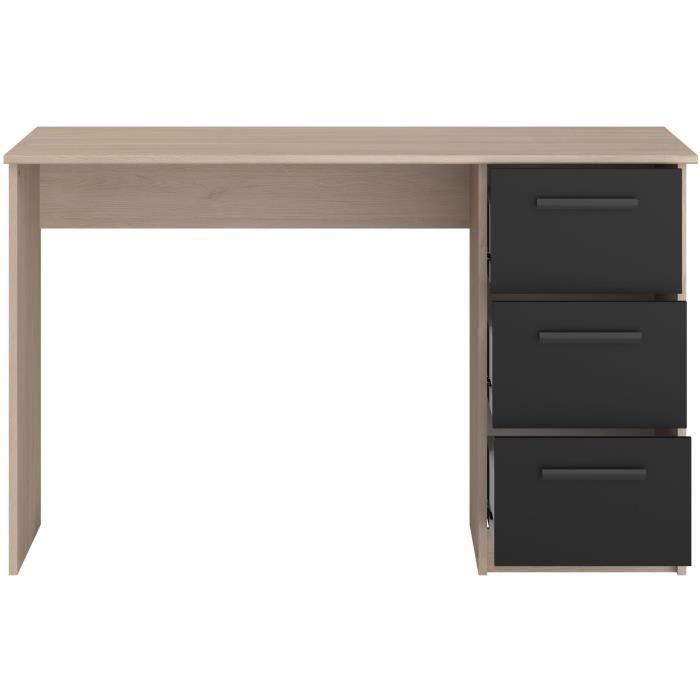 PARISOT Bureau droit 3 tiroirs - Décor chene Brooklyn - L 121,4 x P 55 x H 74.5 cm - ESSENTIELLE - Paloma Tech